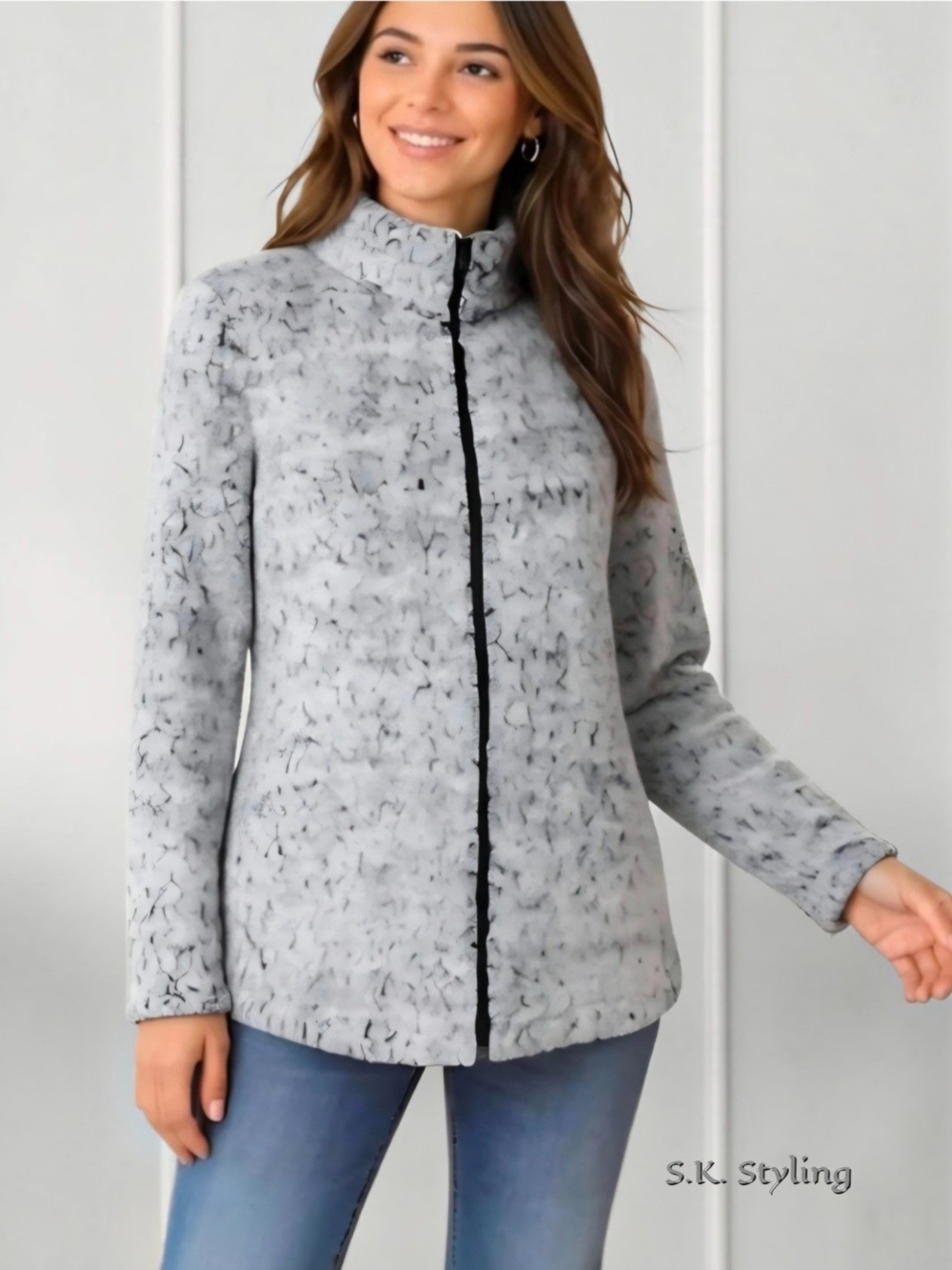 Seventh Avenue Blue/Gray Soft Plush Teddy Thick Sherpa Full Zip Jacket Pockets L